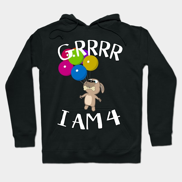 Grrrr I Am 4 Years - Snappy Pup 4th Birthday Hoodie by HappyGiftArt